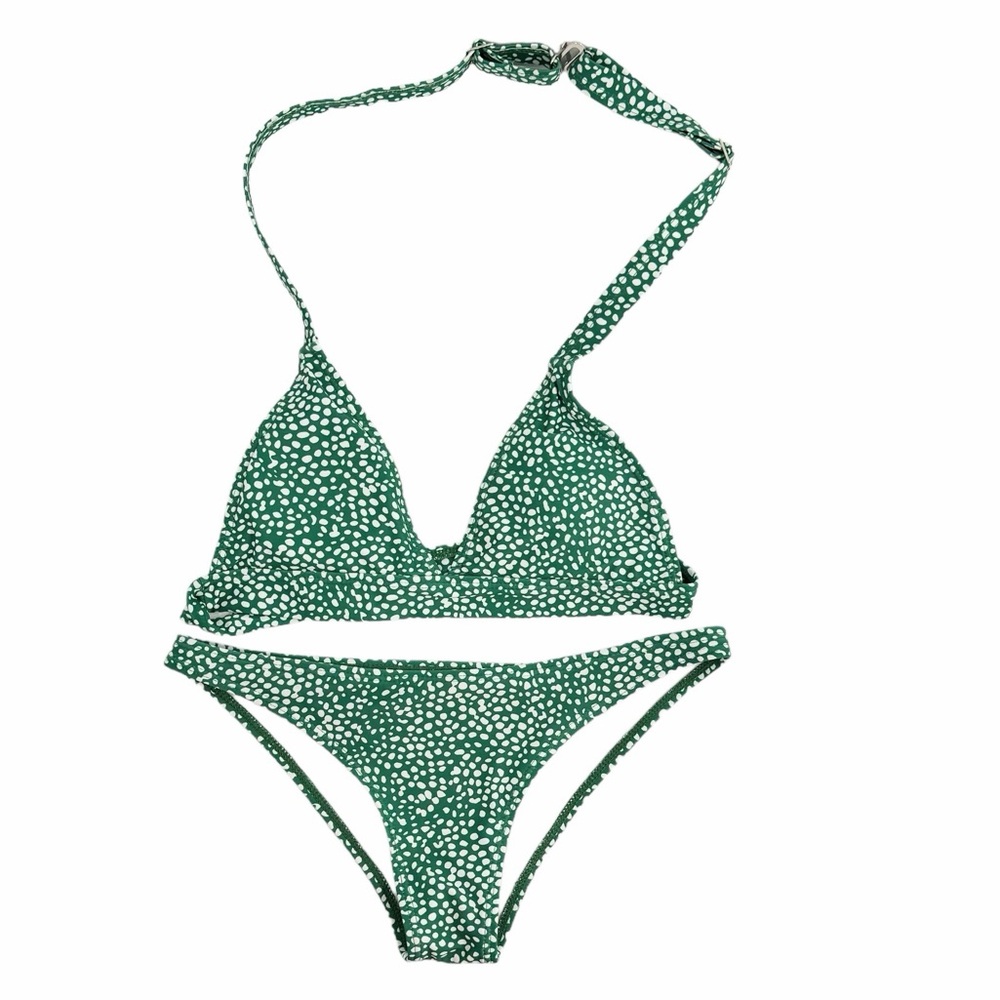 Polka-Dot Print Bikini Green White Size Small